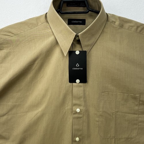 CLAIBORNE Shirt Mens XL Button Up 100% Linen Easy Care Tan Long Sleeve - Picture 3 of 14