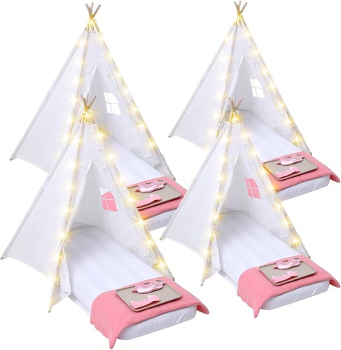 Windyun 4 Pack Kids Teepee Tent Bulk with Light and Inflatable Airbed