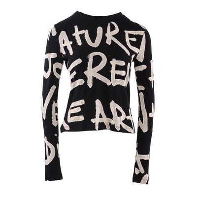 Desigual Womens Top Blouse Black Knit Stretch Print 22WWTKAU
