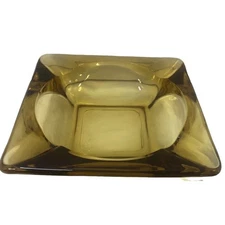 Ashtray Cigar Cigarette Anchor Hocking Amber Yellow Glass 4 Slot 4.75 Inch Gift