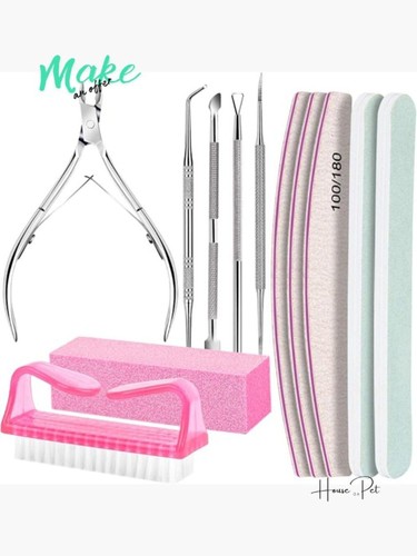 Nail Care Kit with Files, Buffer, Cuticle Nippers, Pusher, Stainless Steel Tools