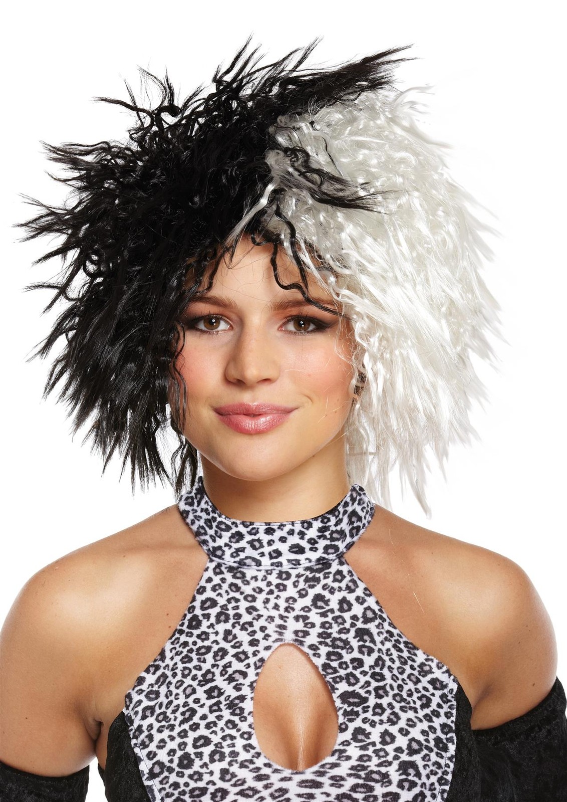 Cruella Black & White Wig Halloween World Book Day Movie Fancy Dress Accessory