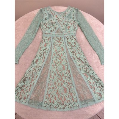 BCBGMAXAZRIA Mallory Dress Womens Size 0 Green Lace Fit & Flare V-Neck |  eBay