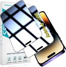 HPTech (2 Pack 4 Way 360° Privacy Screen Protector Designed for iPhone Black 