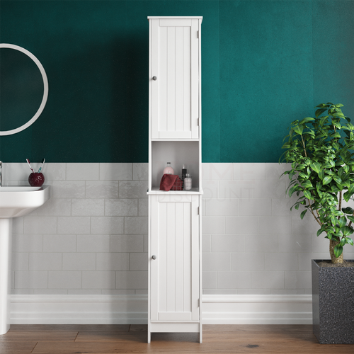Priano Bathroom Tall Cabinet Double Doors Cupboard Storage Unit Furniture White - Picture 3 of 8