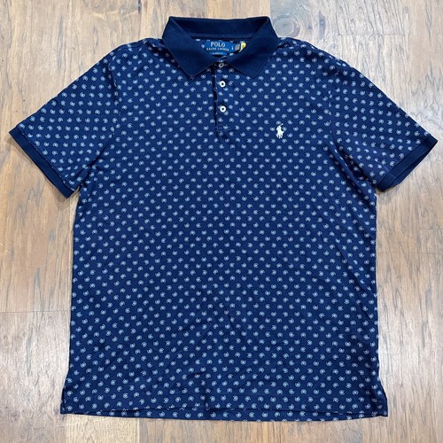 Polo Ralph Lauren camicia uomo L blu stampa medaglione Pima morbido cotone vestibilità classica - Foto 2 di 9
