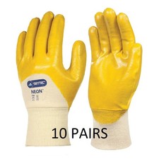 10 Pairs of Work Gloves Yellow Nitrile Skytec Neon Hi Vis Size 10/XL