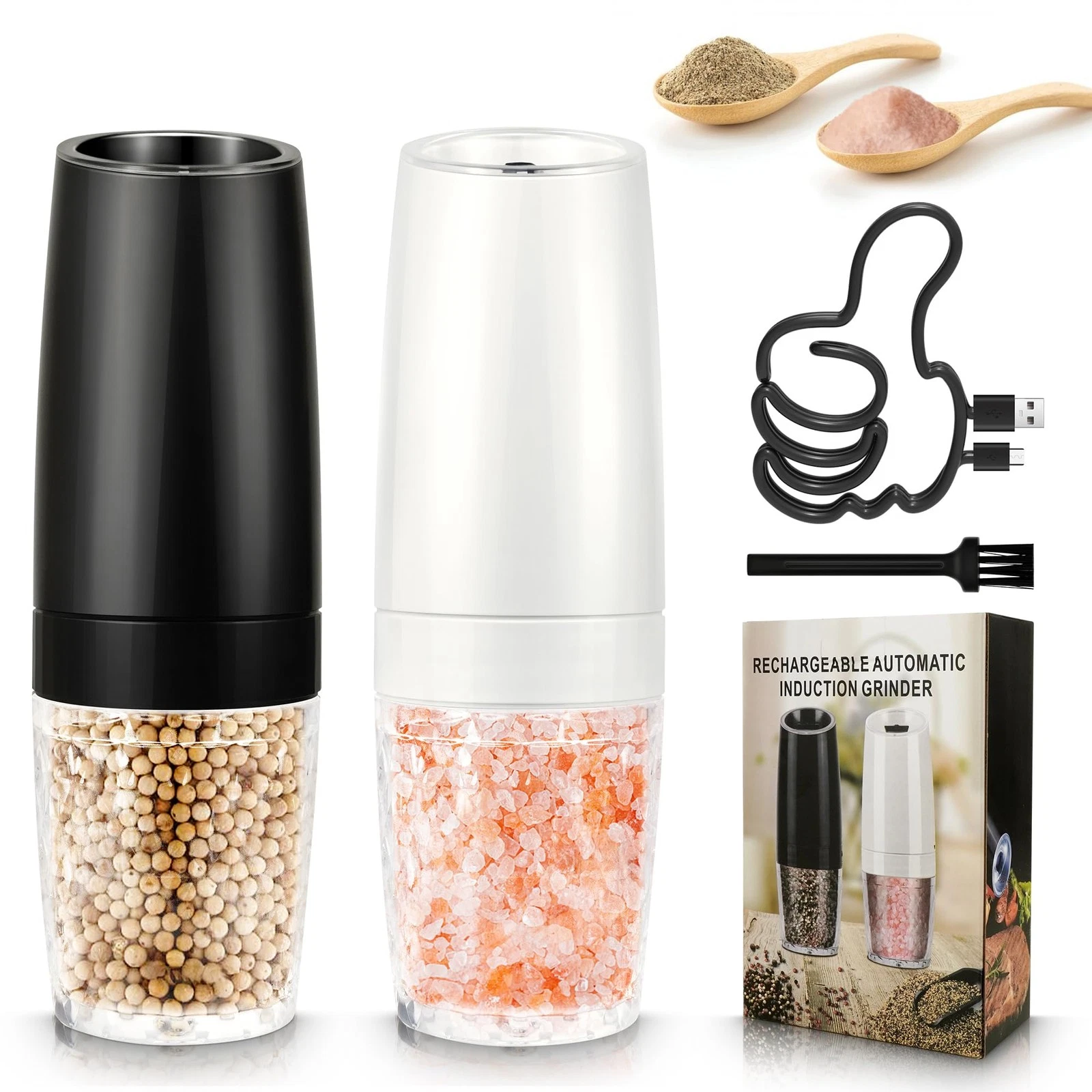 Rechargeable Salt and Pepper Grinder Set Gravity,Electric Pepper Grinder Mill...