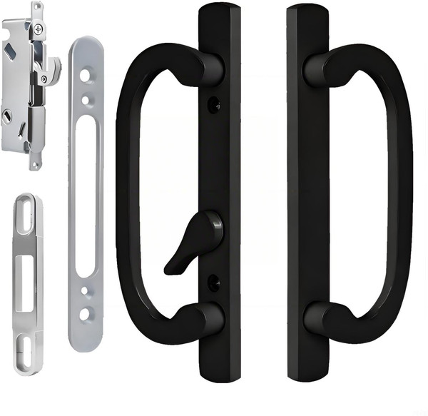 Juego de manijas de puerta de patio correderas desplazadas con cerradura de mortaja | Llave de 45° | Se adapta a 1-3/8