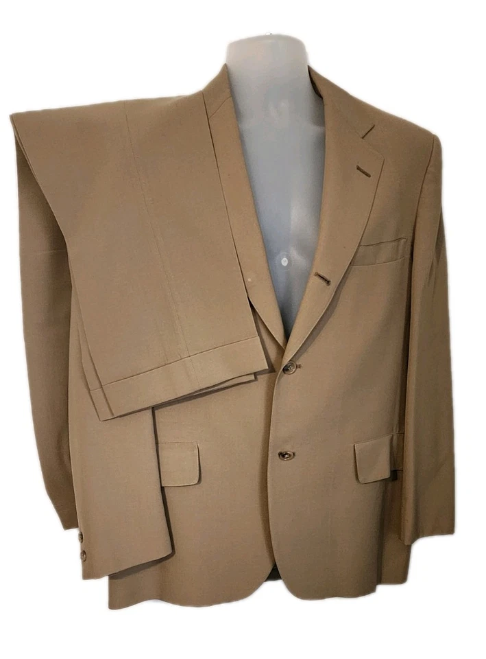 Traje Brooks Brothers Para Hombre 44R Tostado Beige Lana Gabardina 3 Botones De Colección EE. UU. Foto 2 de 4