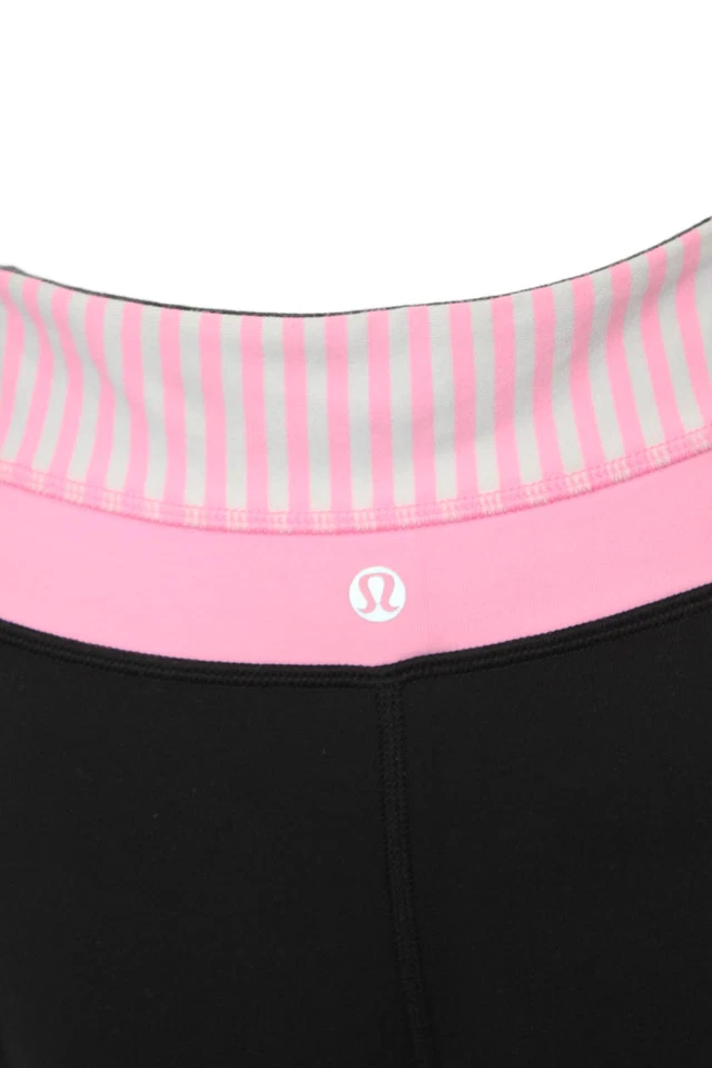 Leggings Lululemon Mujer Rayas Cintura Pull On Negro Rosa Claro Talla 8 Foto 4 de 4