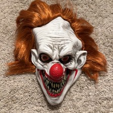 Scary Halloween Clown Mask with Brown Hair Wig Costume Accessory