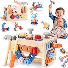 Kids Tool Set with Electric Drill, 43Pcs Wooden Toddler Tool Bench with Apron...