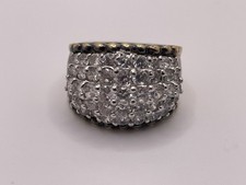 Sterling Silver Wide Band Ring Gold Vermeil Pav  CZ Dome Size 6