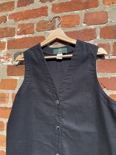 Vintage Size S 8-12 Black Linen Blend Button Front Boxy Waistcoat Orvis - Picture 4 of 8