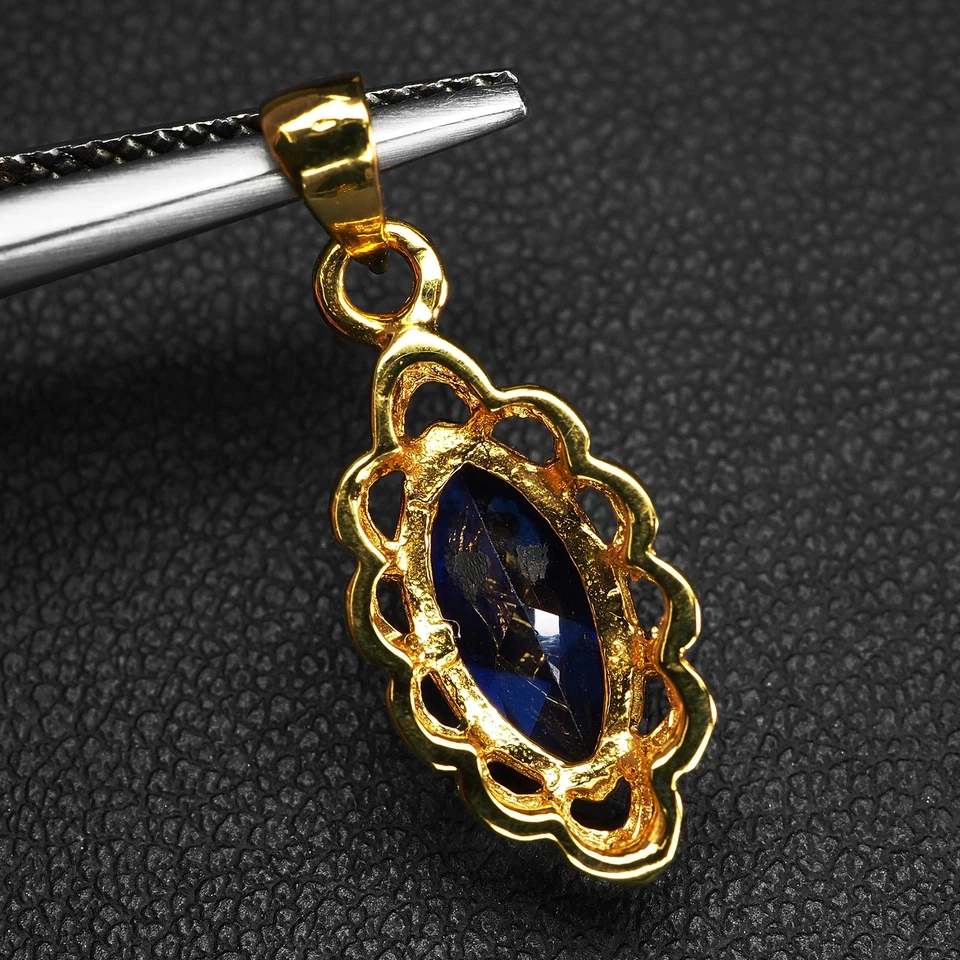 Pingentes de prata esterlina 24K 2,15 ct 925 marquesa de safira azul real - Imagem 4 de 4