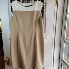 Preston & York Women's White Beige Colorblock Sleeveless Rear Zip Dress Size 18
