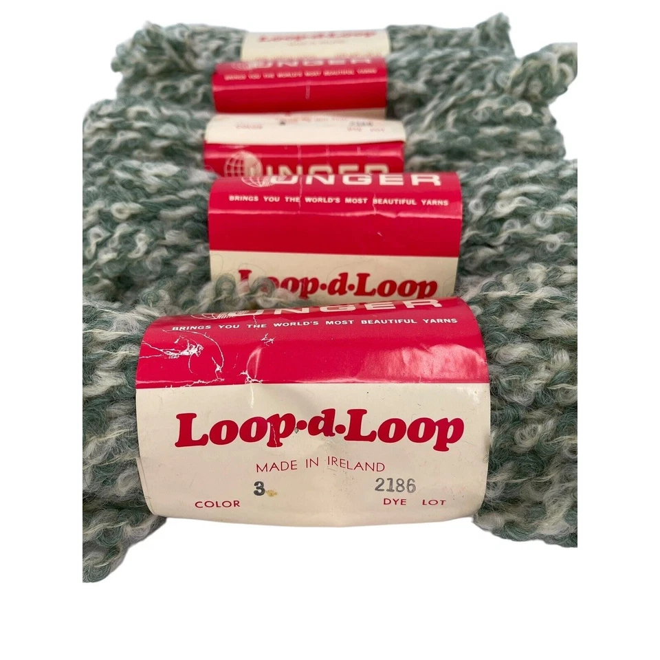 4 madejas de hilo vintage Unger Loop-D-Loop de lana virgen hechas en Irlanda verde crema Foto 2 de 4