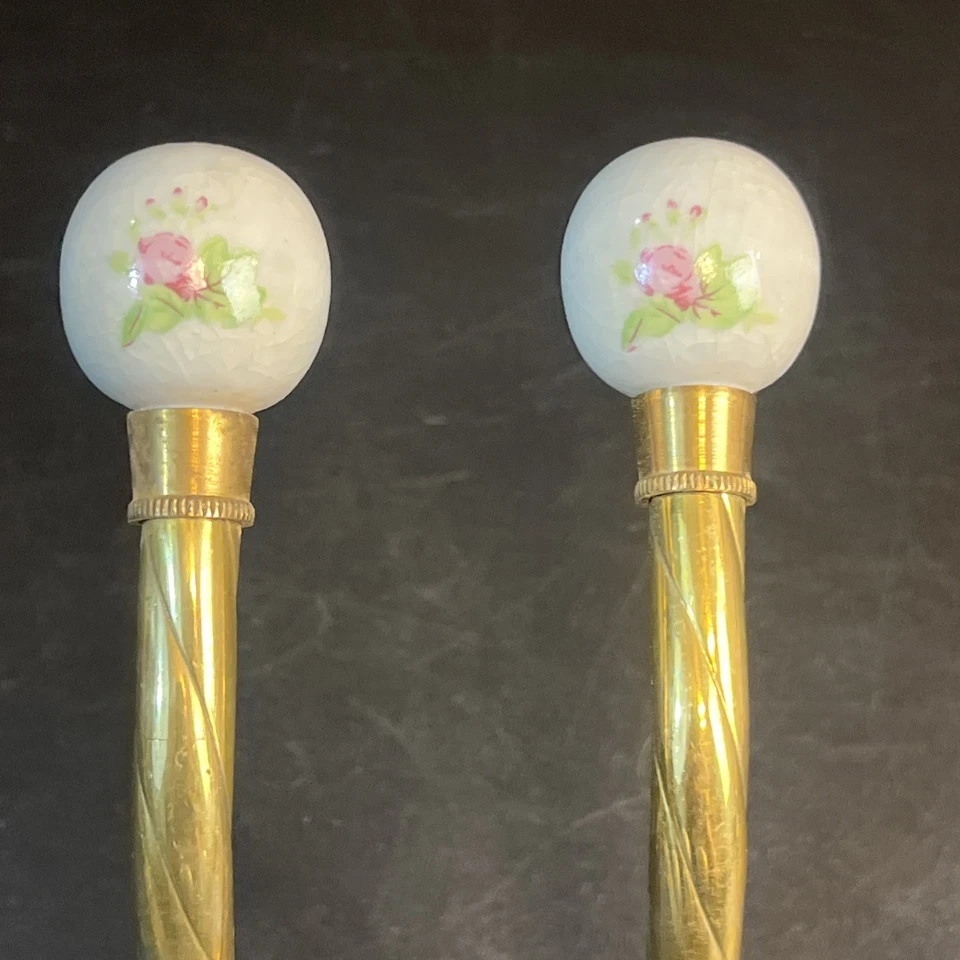 Lote De Colección Latón Floral Porcelana Extremos De Bola Gancho De Pared Sombrero Toalla Abrigo Granja Foto 3 de 4