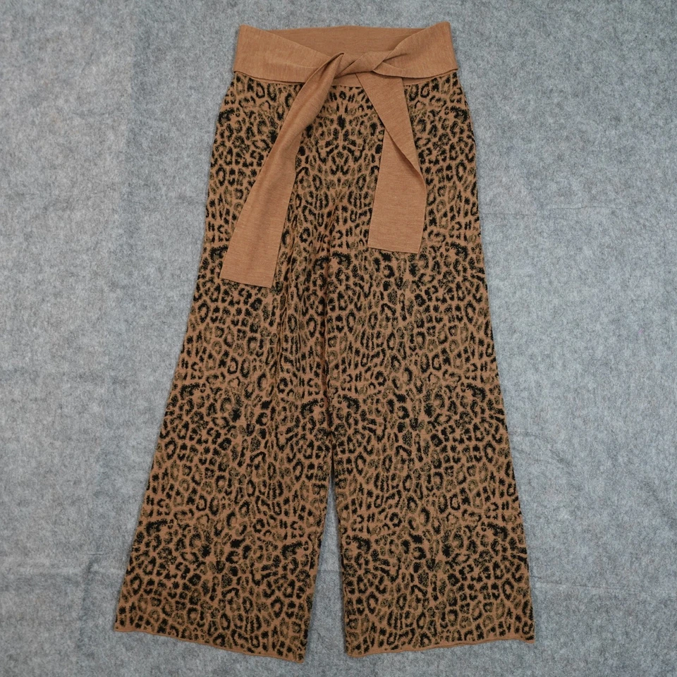Pantalones Anthropologie Mujer Extra Pequeños Lana Polilla Leopardo Suéter Corbata Pierna Ancha