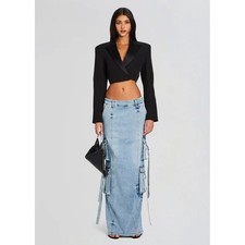 Retrof te Cerise Cargo Denim Maxi Skirt Vintage Celeste Size 24 NWT