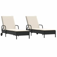 Sonnenliegen Mit Auflagen 2 Stk. Schwarz Poly Rattan