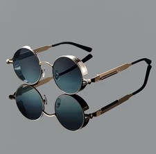 Round Punk Sunglasses Men Vintage Green Gradient Luxury UV400 Shades