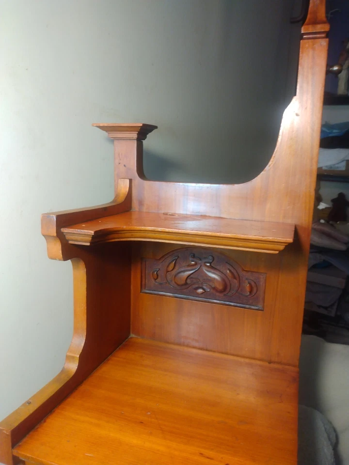 BONITO Antiguo Gabinete Esquinero Madera Miniatura Nogal Burl 1 Cajón Hd/Tallado Decoración Foto 4 de 4