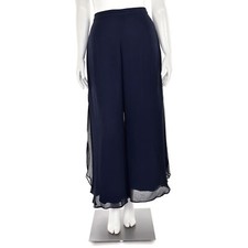 St John Evening Pants sz 8 - Navy Blue 100 Silk Chiffon Wide Leg Pant w/ Slit