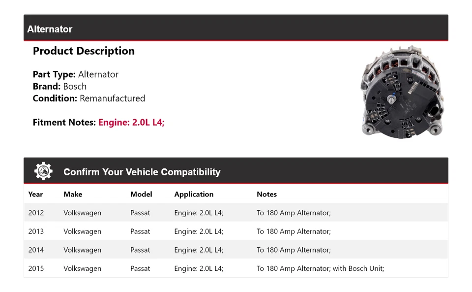 Alternador Bosch 2,0 L L4 2012-2015 (remanufacturado) 2013 Foto 2 de 4