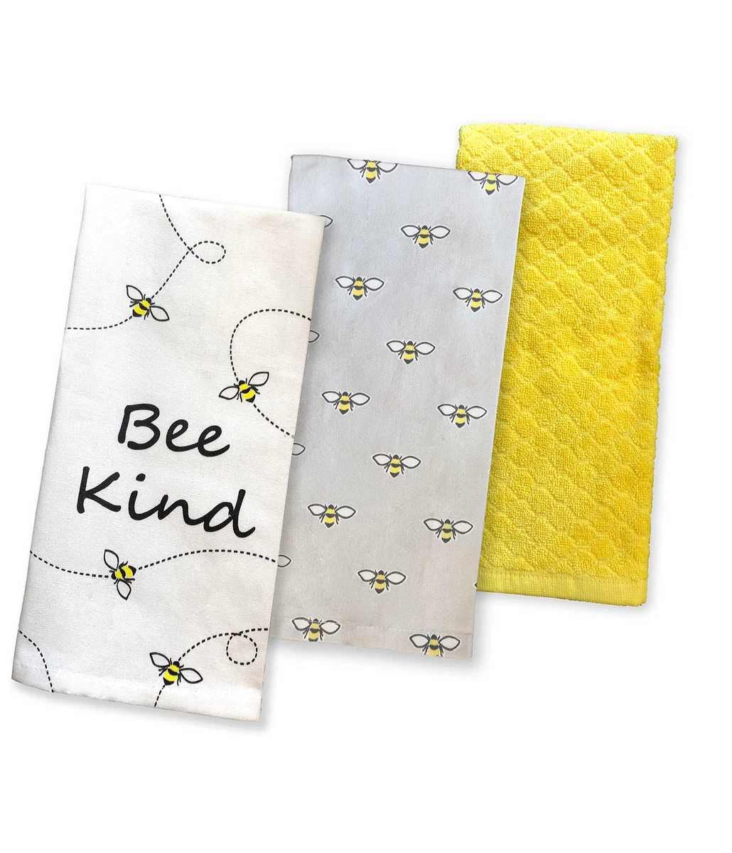 Martha Stewart Collection Bee Kind Kitchen Towels, Set of 3, 100% Cotton