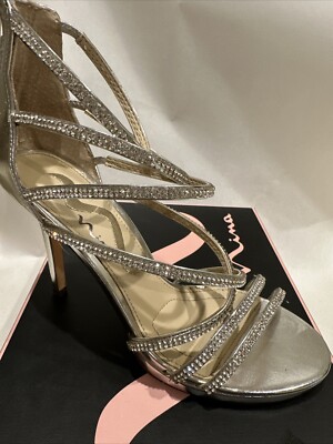 Women s Nina Ryba-My Silver Titan Heels - 6.5 In Box Prom Homecoming Rhinestones