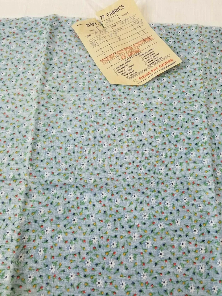Vintage Zayre Blue Calico Fabric 1980 1-piece 44" W x 2/3 yard L new w/ receipt - Image 3 of 4