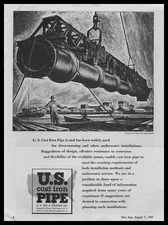 1947 U.S. Pipe & Foundry Co. Cast Iron Hoist Woodcut Art Deco Lynd Ward Print Ad