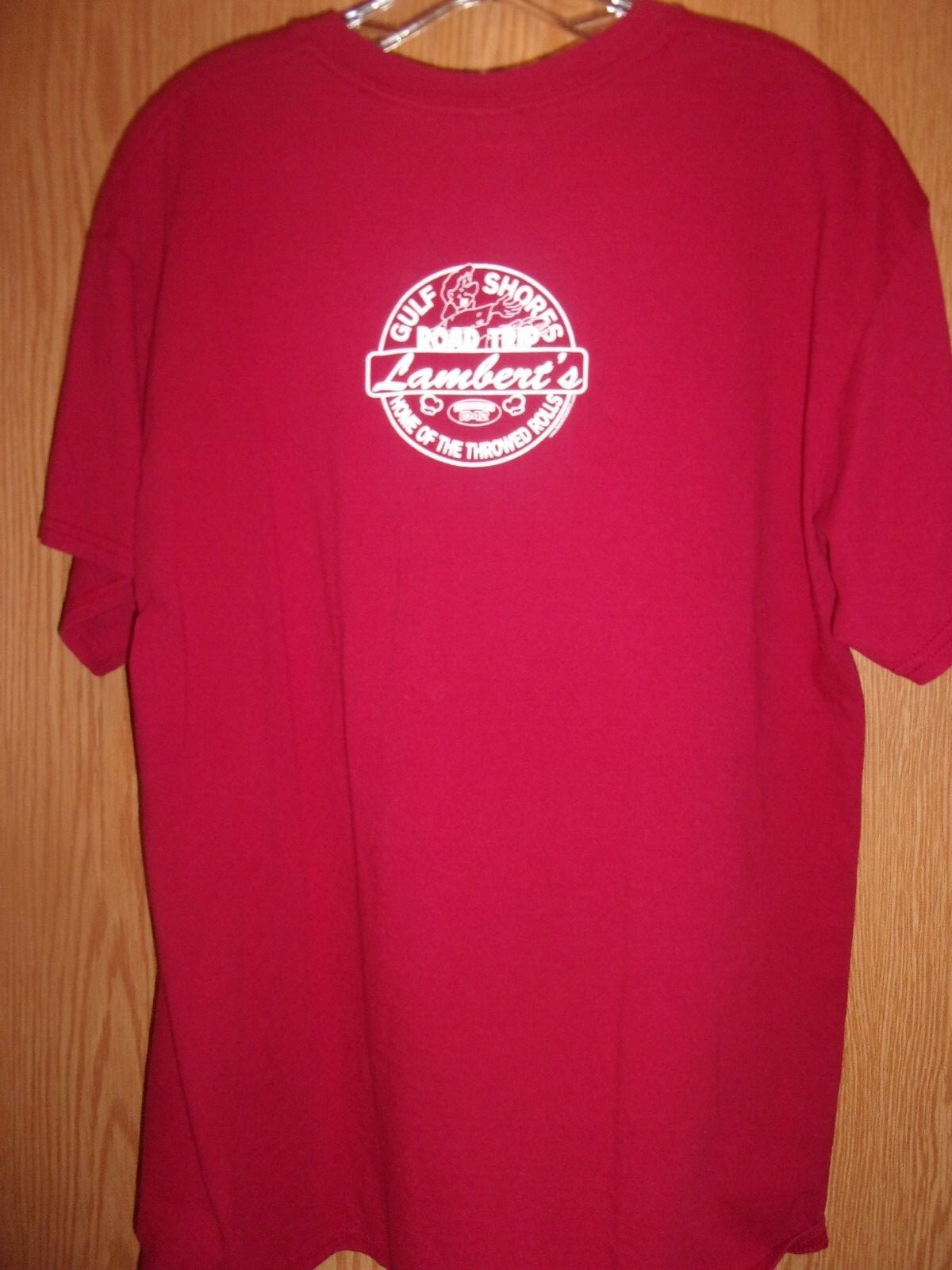 Gulf Shores Road Trip LAMBERT'S red L t shirt home of the throwed rolls