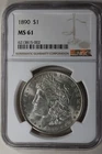 1890  1.00  NGC   MS61 Morgan Silver Dollar, Miss Liberty Head Dollar