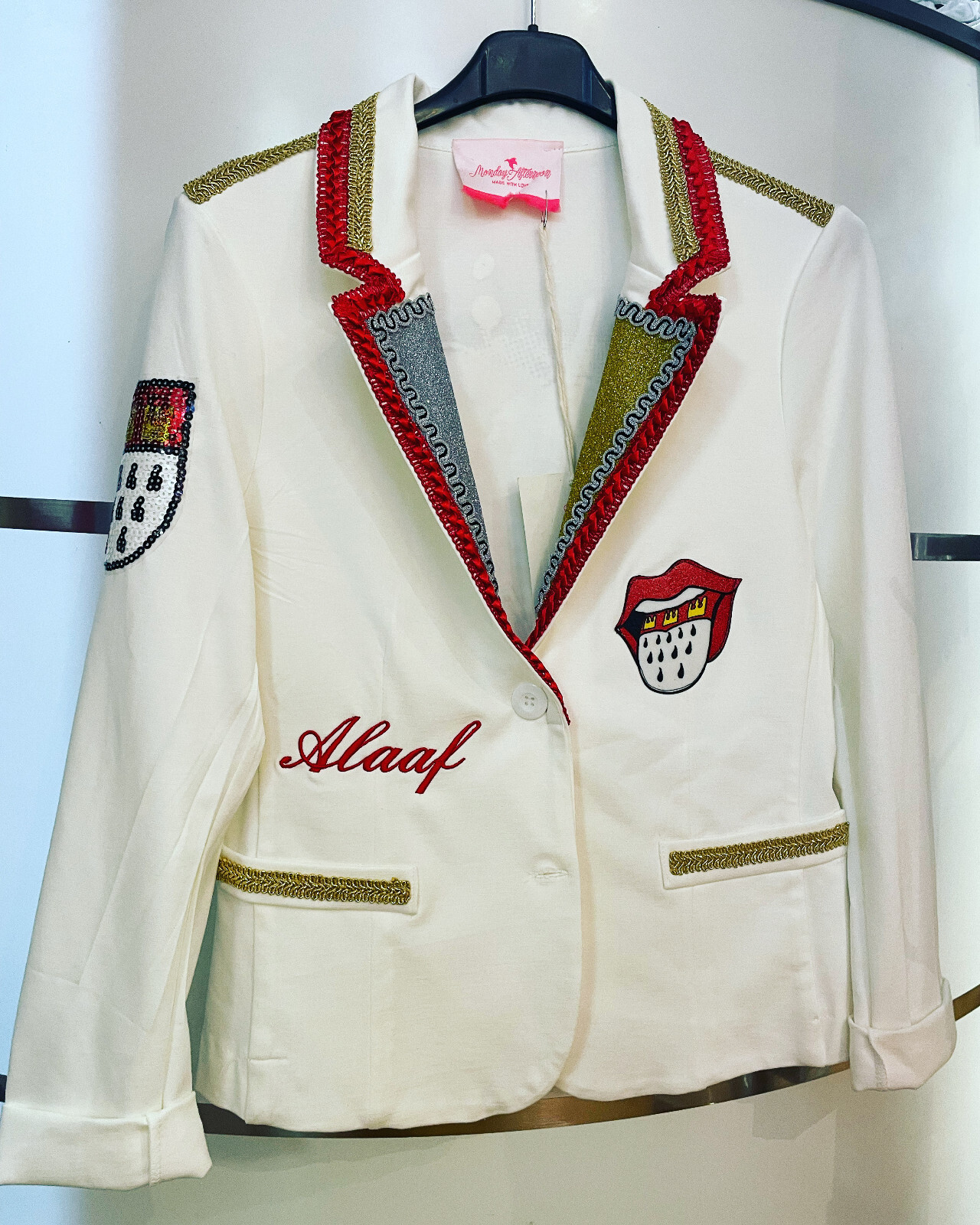 Mujer Carnaval Chaqueta Disfraz de Uniforme Blaser Colonia M-2XL Beige