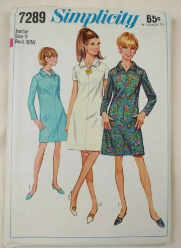 Vintage 1967 Einfachheit Muster #7289 A Line Kleid Rücken Reißverschluss Junior 9. Schnitt  - Bild 1 von 2