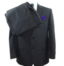 Jos.A.Bank Pure Wool Dark Gray Striped Pleated Two Piece Mens Suit 36x30 42 R