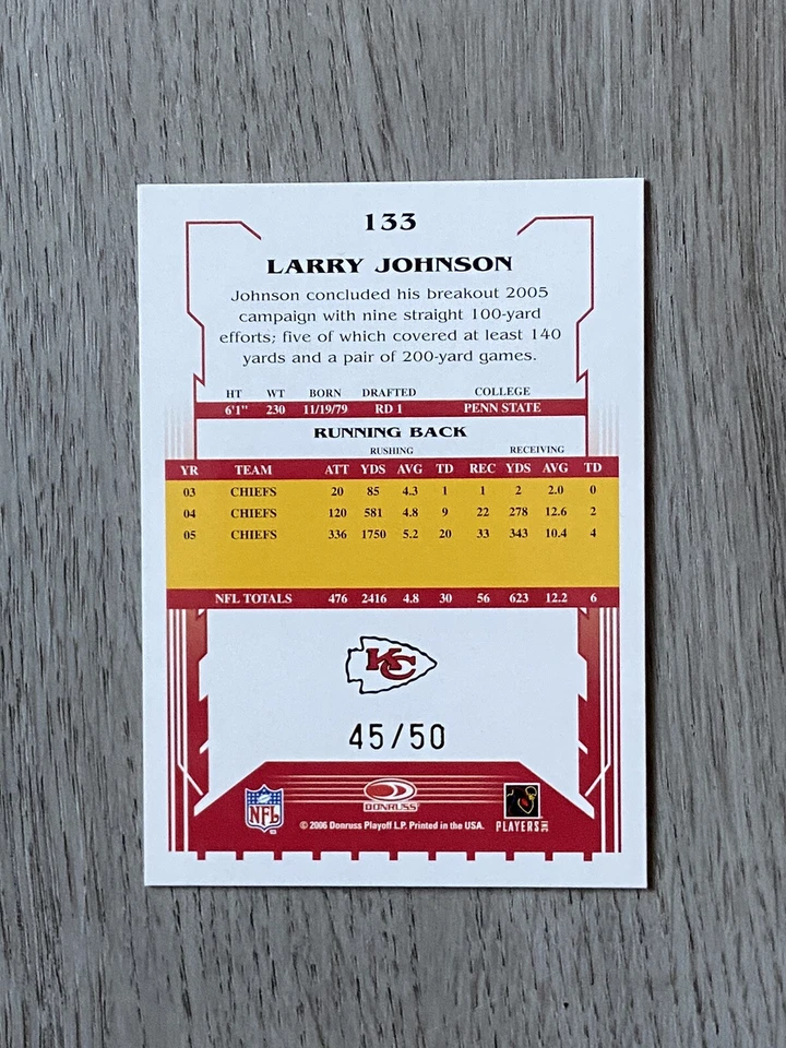 2006 NFL Score Select GOLD | Larry Johnson | 45/50 | #133 | KC Chiefs - Image 2 of 4