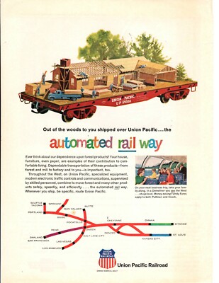1965 Print Ad Union Pacific Railroad Automated Railway Flatcar Illustration