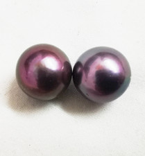 Pair of 11-12mm South Sea Genuine Purple Round Loose Pearl Undrilled Jewelry 666