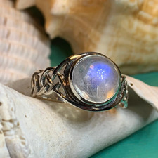 Moonstone Celtic Knot Ring Statement Irish Scottish Wiccan Pagan 925