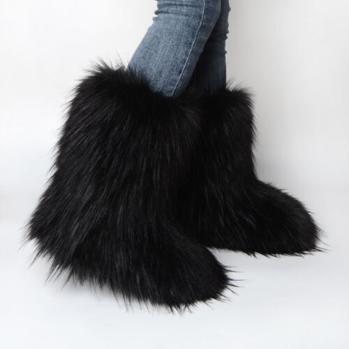 Faux Fur Boots for Women Fuzzy Fluffy Furry Round Toe Winter Snow Boots Size 7 - Afbeelding 1 van 64