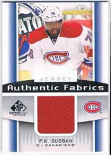 2013-14 SP GAME USED AUTHENTIC FABRICS P.K. SUBBAN JERSEY 1 COLOR MONTREAL