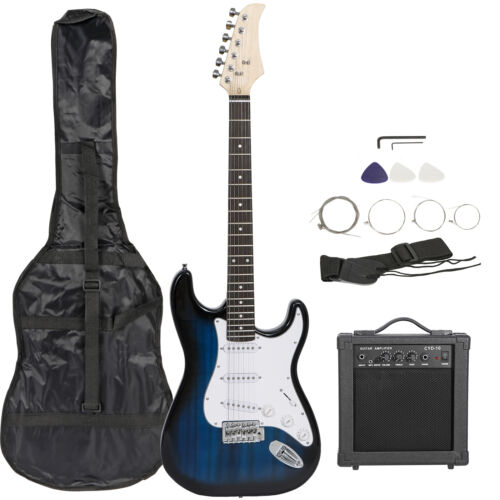 Blue Electric Guitar Full Size with 10W Amp, Case and Accessories Pack Beginner - Picture 1 of 12