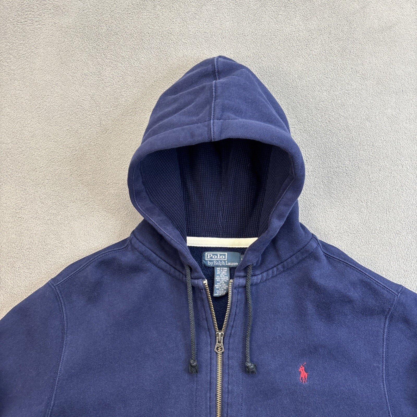 Polo Ralph Lauren full zip cappuccio uomo XXL blu navy pesante pony vintage Y2K