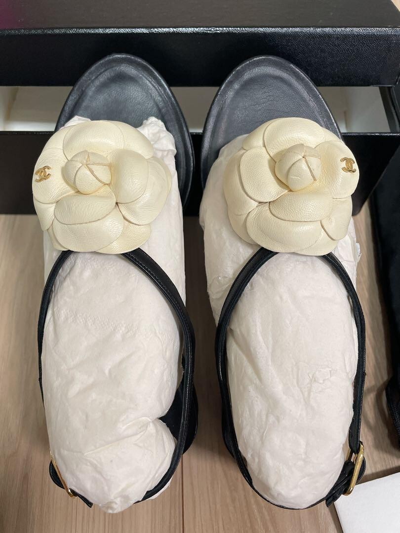 CHANEL COCO MARK Camellia Sandals Mules Pumps Shoes Women EU 34