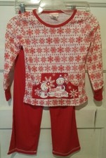 Nwts $28 St. Eve Girl's Sz 4/5 Red & White Snow Day Snowman Pajama Pant Set