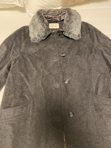 EASTEX 12 Wool Overcoat Grey Cashmere Long Formal Business Winter Petite Heavy - Picture 2 of 8